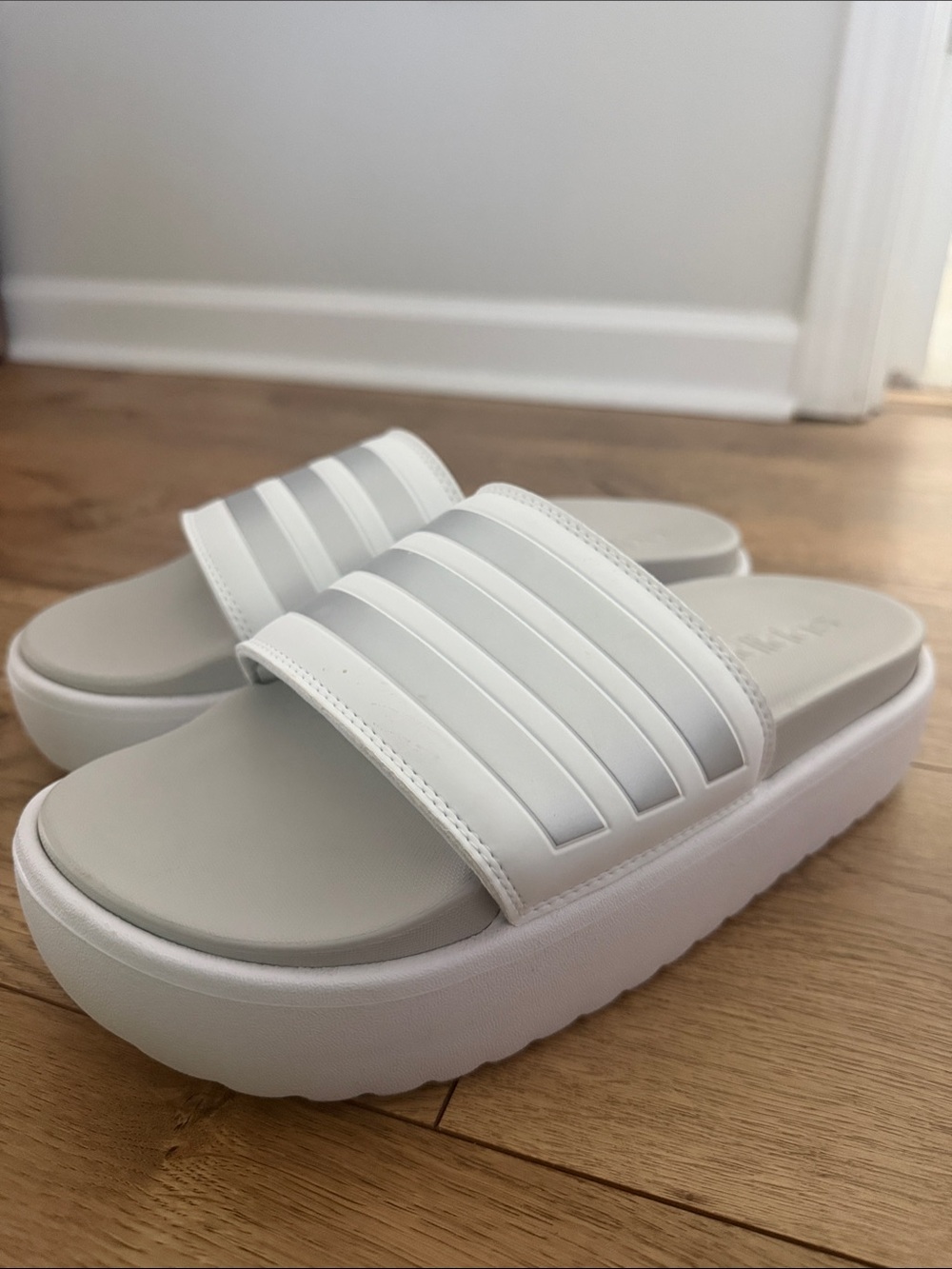 adidas White Platform Slide Sandals for Women